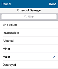 Extent of Damage choices
