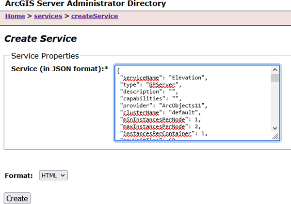 ArcGIS Server Administrator Directory Create Service