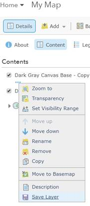 More Options for Dark Gray Canvas Base map style copy with Save Layer selected