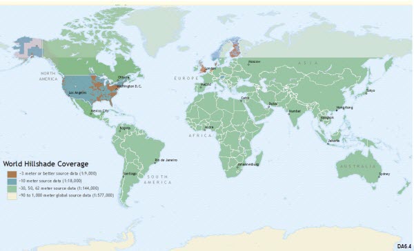 World coverage for World Hillshade map 6.4