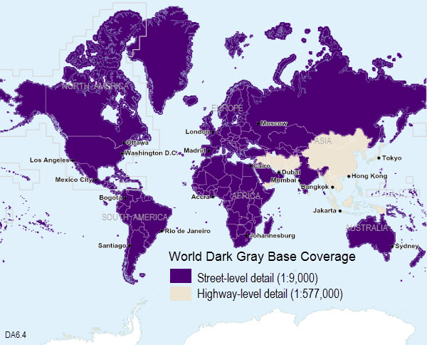 World coverage for World Dark Gray Base map 6.4
