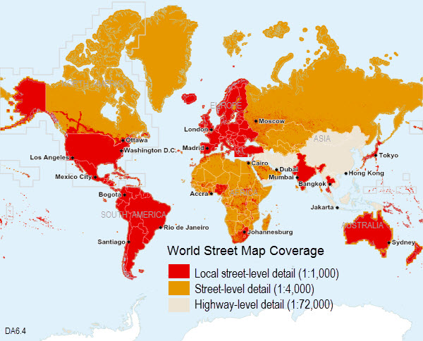 World Street Map 6.4 coverage map