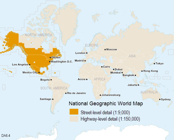 Coverage map for National Geographic World Map showing levels of detail