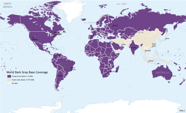 World coverage for World Dark Gray Base map 6.3