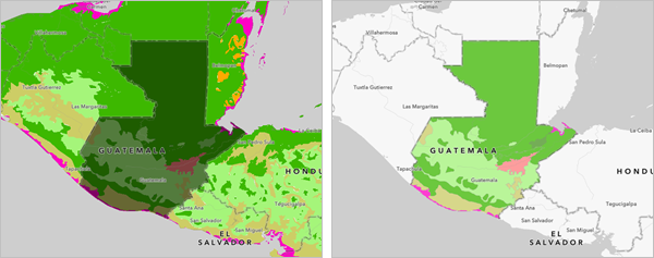 Ecorregiones recortadas según las fronteras de Guatemala