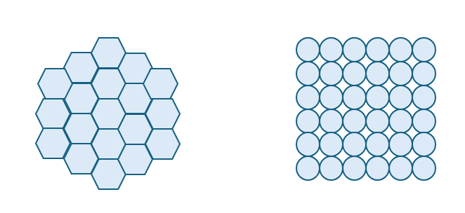 Teselación hexagonal y cuadrícula circular
