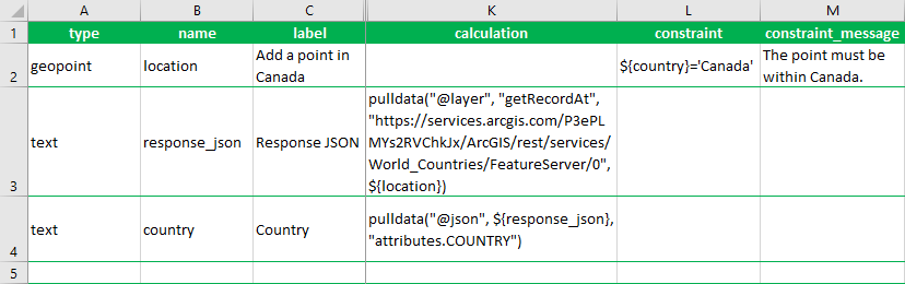 XLSForm باستخدام القيد pulldata("@layer")