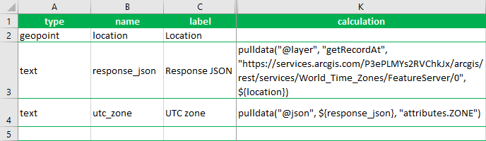 XLSForm باستخدام العملية الحسابية pulldata("@layer")