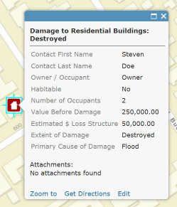 Den tilpassede pop-up for en skadesrapport Den tilpassede pop-up for en skadesrapport