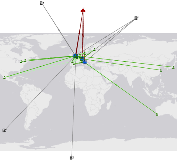 Ein Verbindungsdiagramm mit dem organischen Layout "Geographisch"