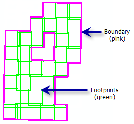 Grenze und Footprints eines Mosaik-Datasets