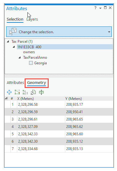 Registerkarte "Geometrie" im Bereich "Attribute"