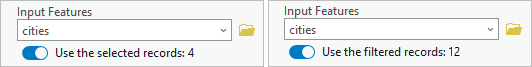 Ein Eingabe-Dataset mit einer Auswahl (links) und einem Filter (rechts)