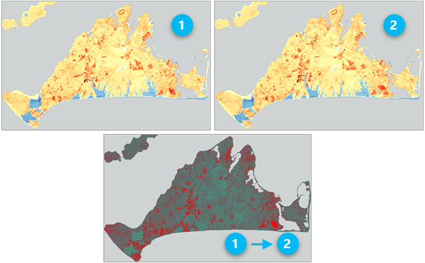 Erkennung von Pixelwertänderungen zwischen zwei Vegetationsindex-Rastern Erkennung von Pixelwertänderungen zwischen zwei Vegetationsindex-Rastern