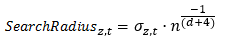 Formel für Standardsuchradius für Höhe und Zeit Formel für Standardsuchradius für Höhe und Zeit