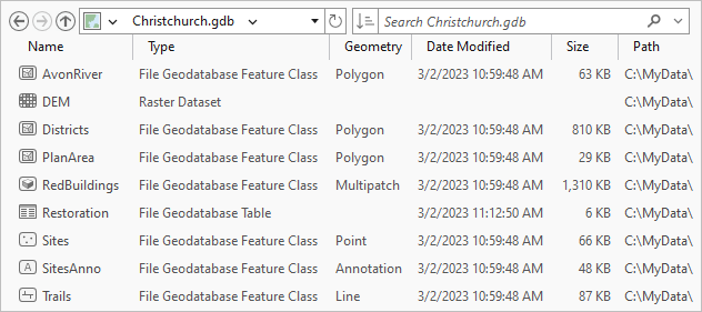 File-Geodatabase-Elementeigenschaften wie Feature-Class-Größe in einer Katalogansicht File-Geodatabase-Elementeigenschaften wie Feature-Class-Größe in einer Katalogansicht