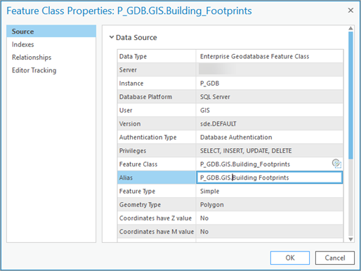 Bearbeiten der Eigenschaft "Alias" für eine Feature-Class oder Tabelle