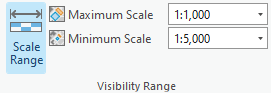 Die Gruppe "Sichtbarkeitsbereich" verfügt über Steuerelemente zum Angeben des Maßstabsbereichs eines Layers.