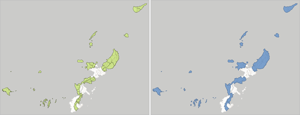 Zusammengeführte Grenzen für Gemeinden in Kyushu, Japan