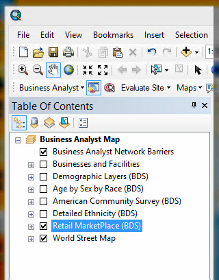 Current map document table of contents