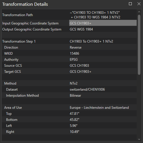 Abschnitt "Transformationsdetails"