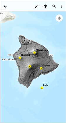 Karte mit deaktiviertem Layer "Lava Flow Hazard Zones"