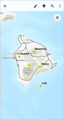 Karte mit deaktivierten Layern "Lava Flow Hazard Zones" und "Terrain"