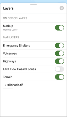 Layer-Liste mit deaktiviertem Layer "Lava Flow Hazard Zones"