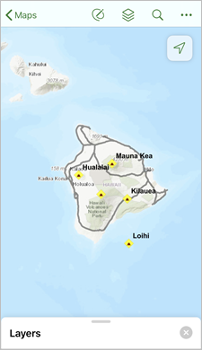 Karte mit deaktivierten Layern "Lava Flow Hazard Zones" und "Terrain"