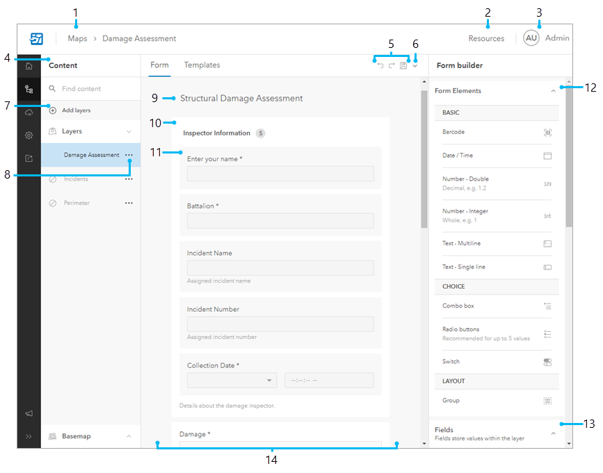 Die Seite "Inhalt" mit dem Formular-Builder