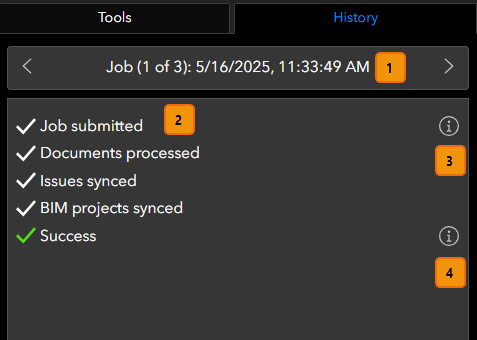 Layout der Registerkarte "Verlauf" in GeoBIM Layout der Registerkarte "Verlauf" in GeoBIM