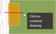 Rote Linie des Werkzeugs zum Teilen, die ein oranges rechteckiges Polygon horizontal schneidet