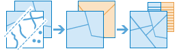 Dreiteiliges Diagramm, das zwei oder mehr Layer zu einem Layer kombiniert und eine zugehörige Tabelle anzeigt