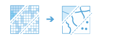 Zweiteiliges Diagramm, aus dem sich ein Polygon-, Linien- oder Punkt-Feature-Layer ergibt