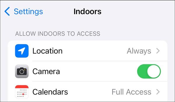 Indoors for iOS: Zugriffsberechtigungen Indoors for iOS: Zugriffsberechtigungen