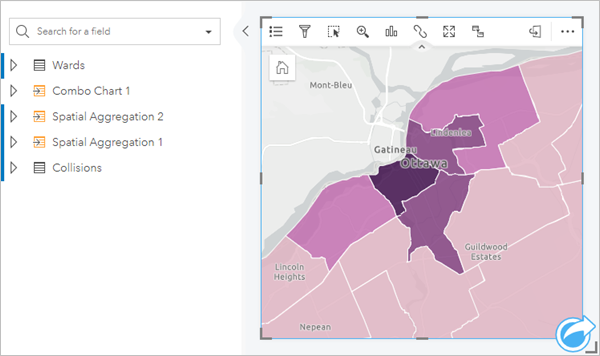 Eine aktive Kachel mit hervorgehobenen Upstream-Datasets im Datenbereich