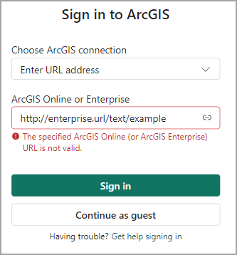 ArcGIS Enterprise-Anmeldefehlermeldung