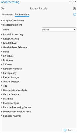 Umgebungseinstellungen des Werkzeugs "Extract Parcels"