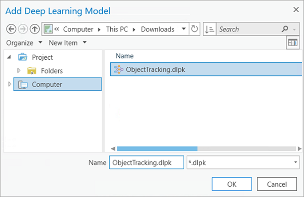 Hinzufügen der heruntergeladenen Datei "ObjectTracking dlpk"