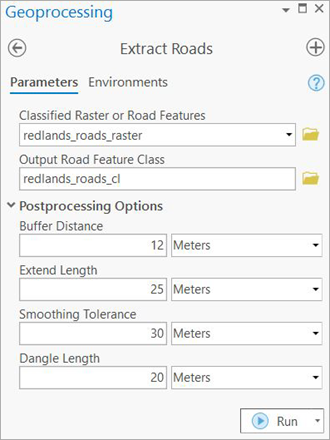 Parameter des Werkzeugs "Extract Roads"