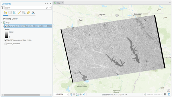 Karte mit hinzugefügten Sentinel-1-Daten