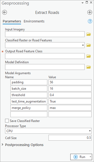 Werkzeug "Extract Roads" mit Parametern