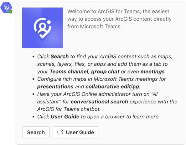 Kachel mit der Registerkarte "Optionen" in ArcGIS for Teams