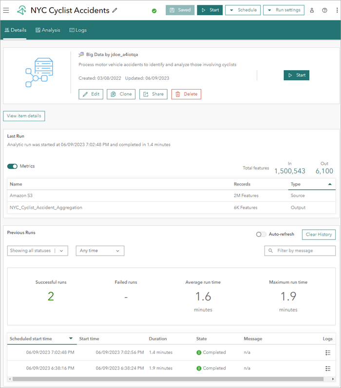 Seite "Details" der Big-Data-Analyse