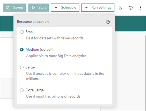 Ausführungseinstellungen der Ressourcenzuweisung der Big-Data-Analyse