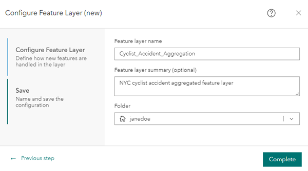 Speichern der neuen Feature-Layer-Ausgabe