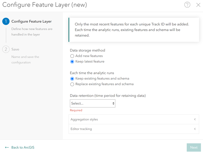 Optionen für Datenspeicherung und Datenaufbewahrung für "Neuestes Feature beibehalten"