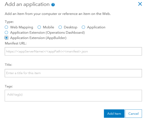 Dialogfeld der Erweiterung "App Builder"