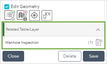 Abschnitt "Zugehörige(r) Tabelle/Layer" im Widget