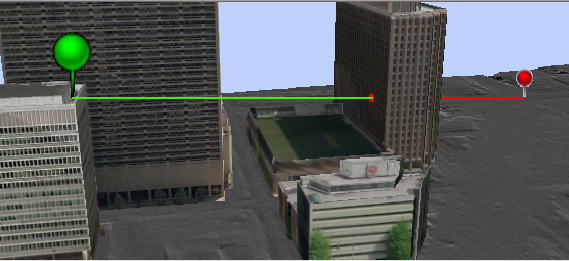 Line-of-sight analysis from a build rooftop to the ground